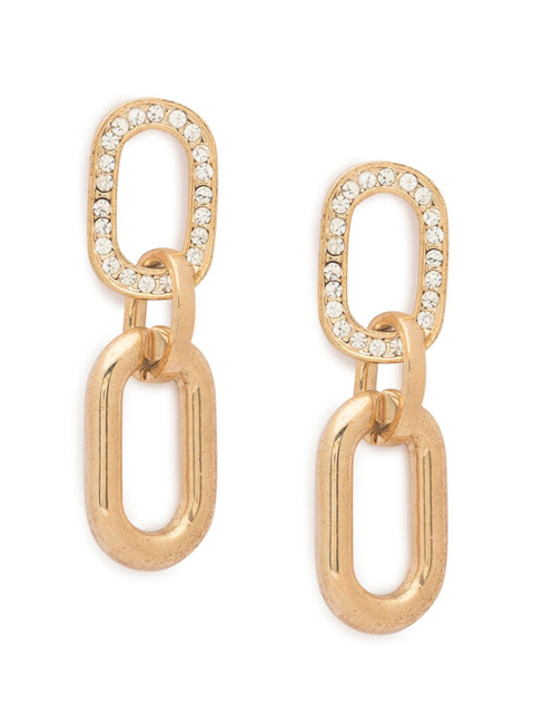 

Globus Gold-Plated Zircon Studded Contemporary Drop Earrings