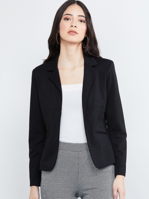 

max Women Black Solid Open Front Jacket
