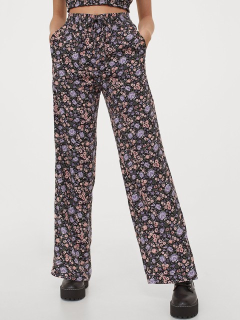 

H&M Women Black Printed Wide Trousers