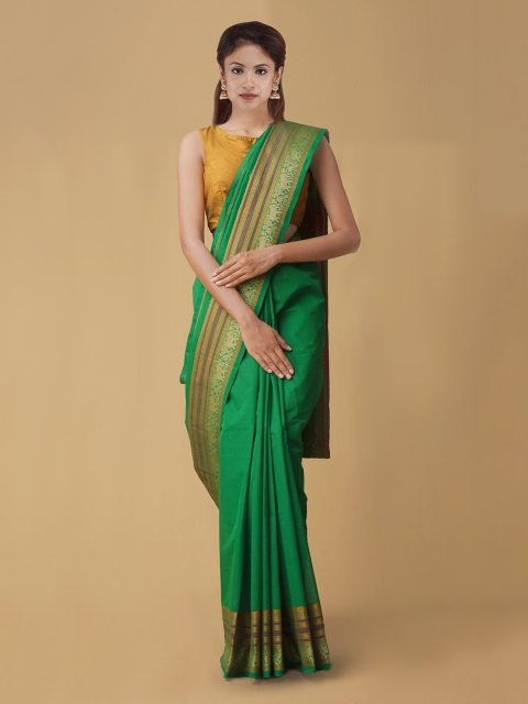 

Unnati Silks Green Solid Pure Cotton Handloom Saree