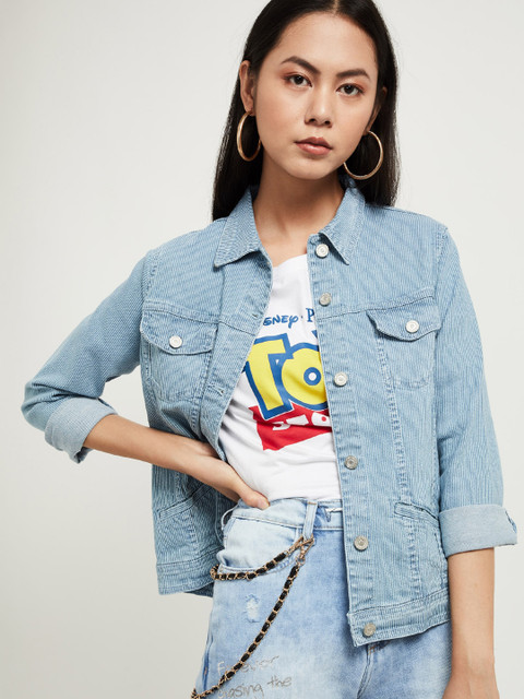 

max Women Blue Solid Denim Jacket