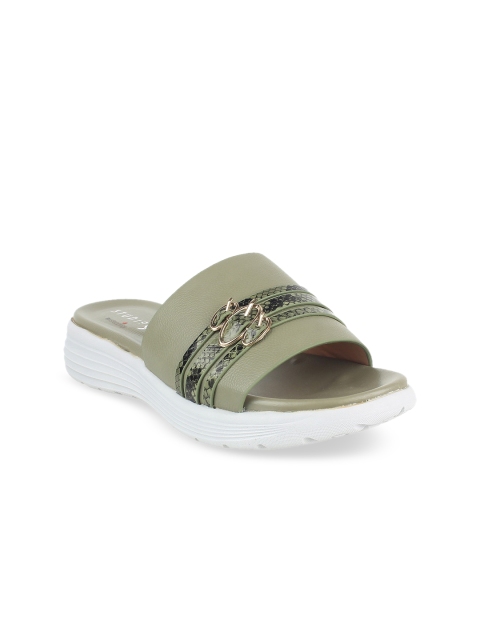 

STEPpings Women Olive Green Embellished Sandals