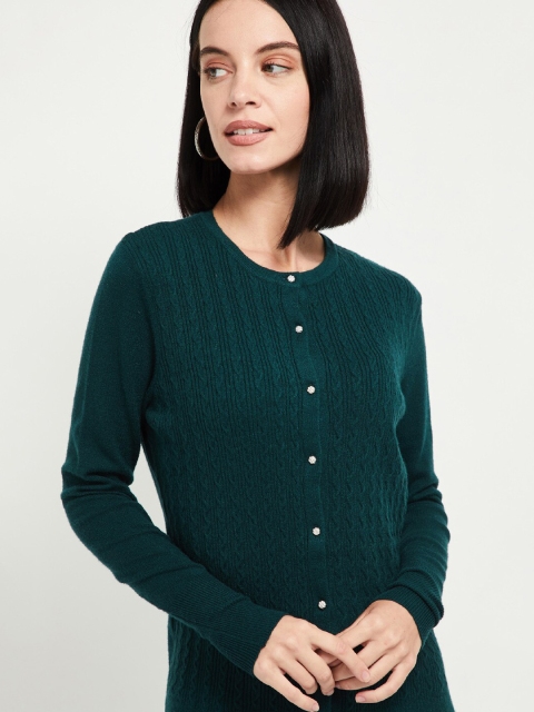 

max Women Green Self-Design Cardigan