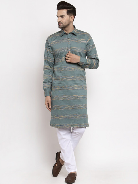 

Jompers Men Green & White Printed Kurta with Pyjamas