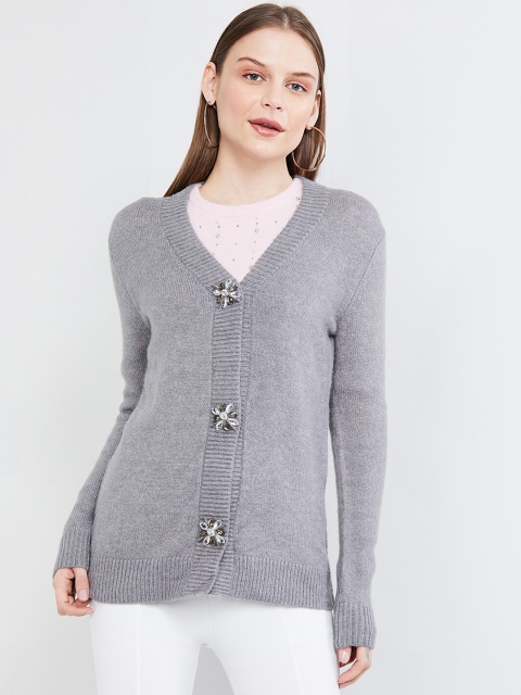 

max Women Grey Solid Cardigan