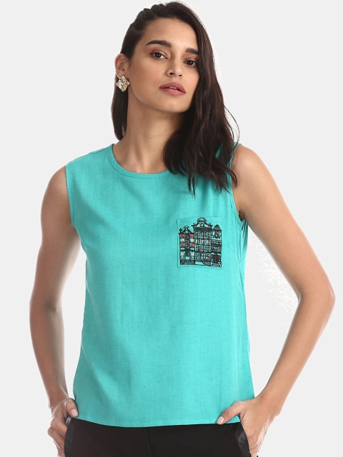 

Bronz Women Sea Green Embroidered Top