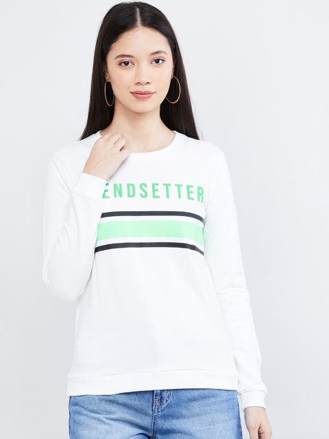 

max Women Off-White & Green Printed Sweatshirt