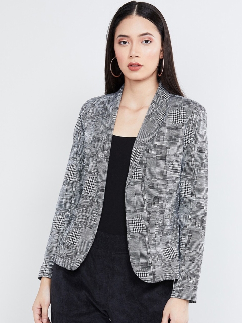 

max Women Black Printed Open Front Jacket
