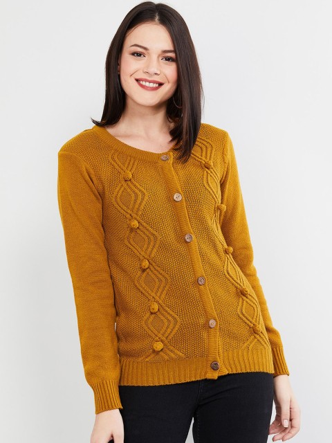 

max Women Mustard Yellow Solid Cardigan
