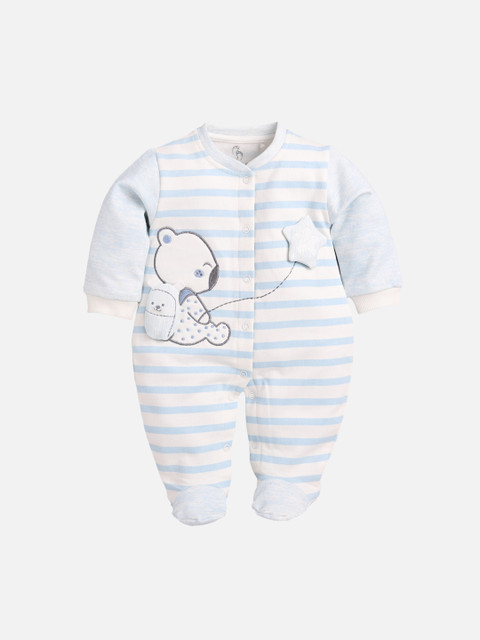 

BABY GO Infant Boys White & Blue Striped Organic Cotton Romper