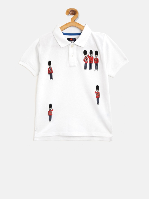 

Cherry Crumble Boys White Printed Polo Collar T-shirt