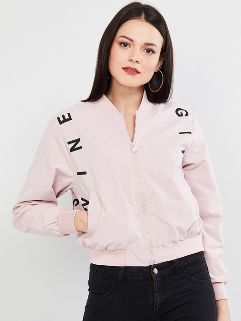 

max Women Peach-Coloured Printed Bomber