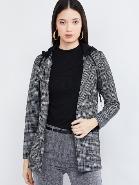 

max Women Black & Grey Checked Tailored Jacket