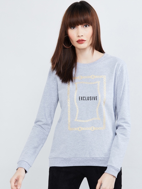 

max Women Grey Melange Printed Sweatshirt