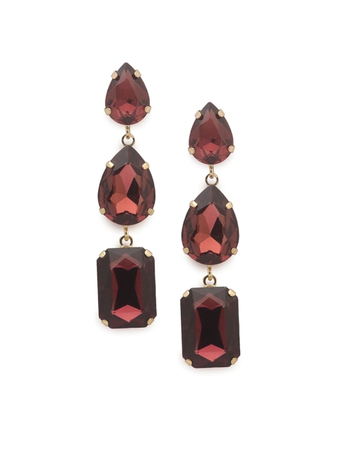 

Globus Burgundy Zircon Studded Handcrafted Geometric Drop Earrings
