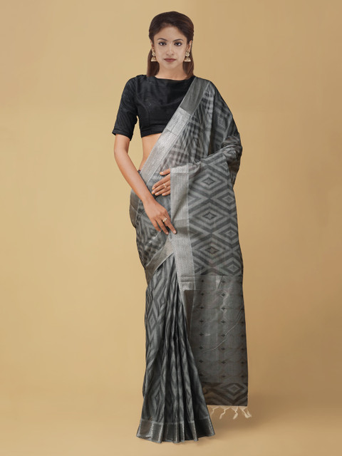 

Unnati Silks Grey Pure Cotton Printed Handloom Uppada Saree