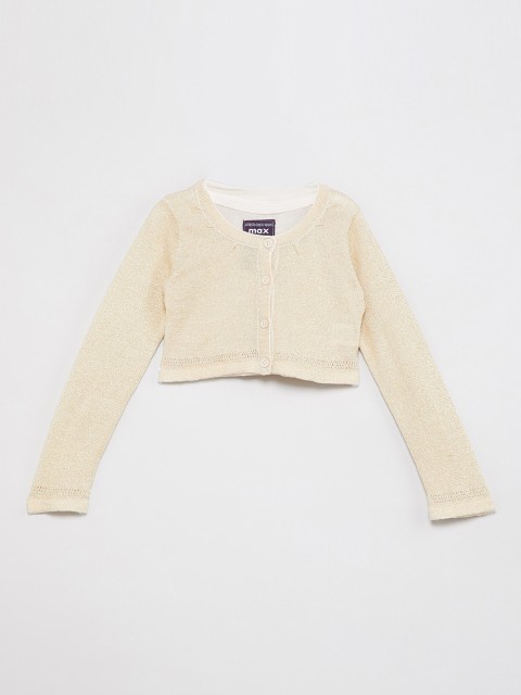 

max Girls Cream-Coloured Solid Cotton Cardigan