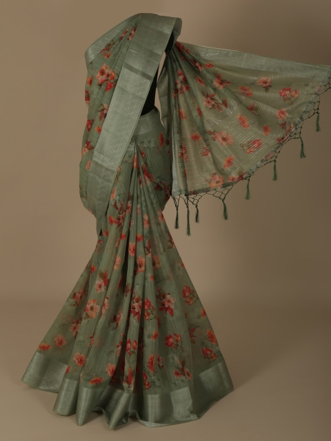 

Pothys Green & Red Linen Blend Woven Design Saree