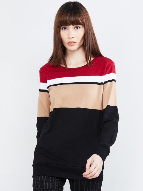

max Women Black & Red Colourblocked Sweatshirt