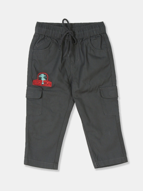 

Donuts Boys Charcoal Grey Regular Fit Solid Cargos