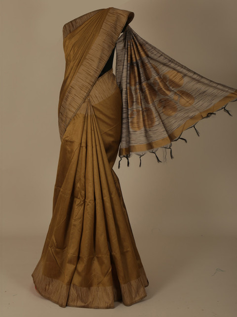 

Pothys Mustard Solid Jute Silk Saree