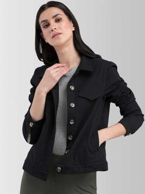 

FableStreet Women Black Solid Tailored Jacket