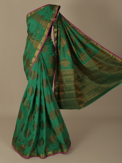 

Pothys Green & Gold-Toned Jute Silk Woven Design Saree