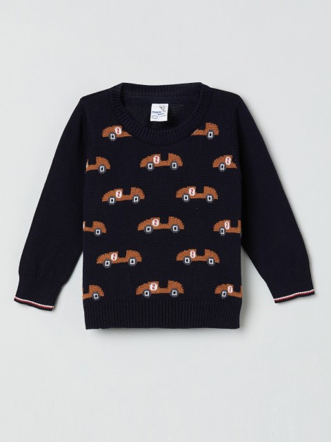 

max Infant-Boys Navy Blue Self-Design Cotton Pullover Sweater