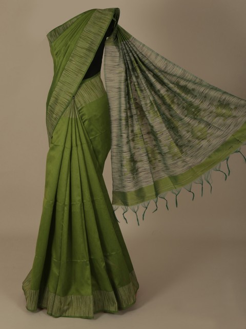 

Pothys Olive Green Solid Jute Silk Saree