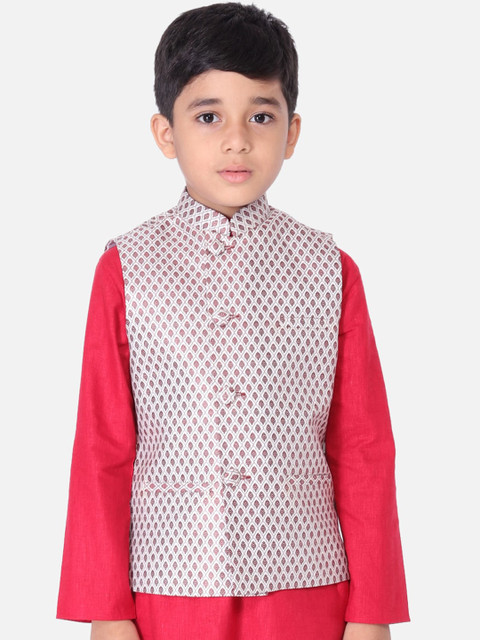 

TABARD Boys Off-White & Maroon Woven Design Nehru Jacket