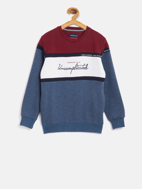 

Crimsoune Club Boys Navy Blue & Maroon Colourblocked Sweatshirt
