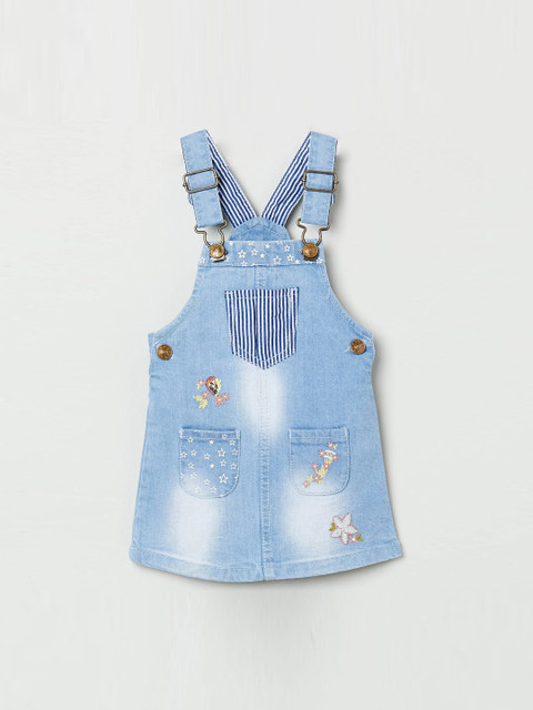 

max Girls Blue Printed Pinafore Dress