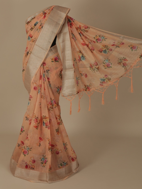 

Pothys Orange Printed Linen Blend Saree