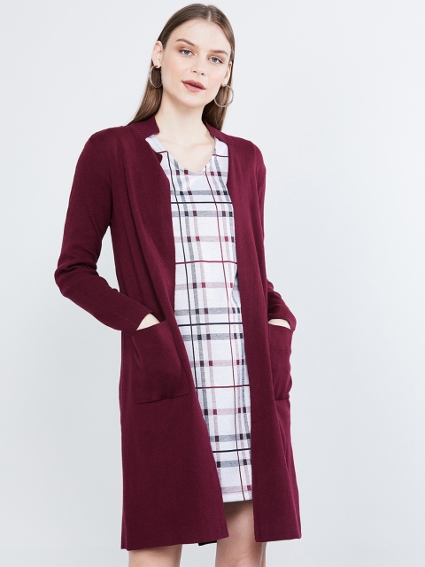 

max Women Maroon Solid Longline Front-Open Sweater