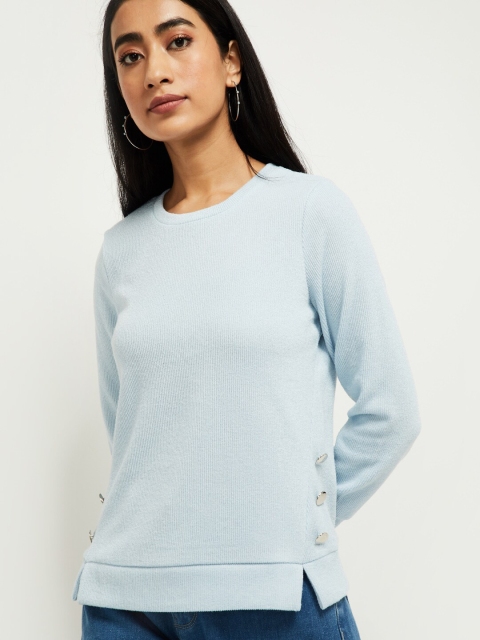 

max Women Blue Solid Top