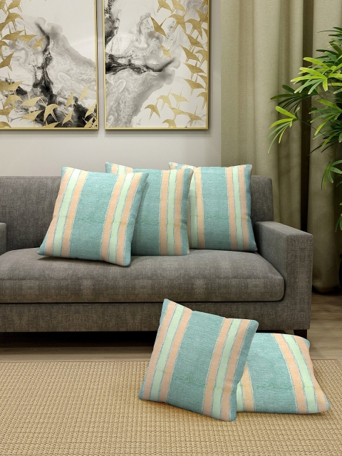 

KLOTTHE Set Of 5 Green & Peach-Coloured Striped Floor Cushions