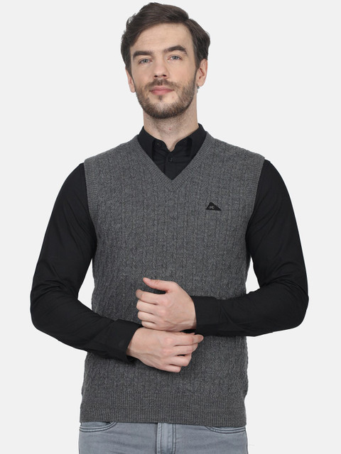 

Monte Carlo Men Grey Self Design Woollen Sweater Vest