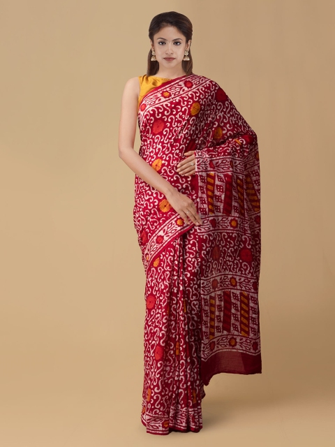 

Unnati Silks Red Dyed Pure Cotton Saree