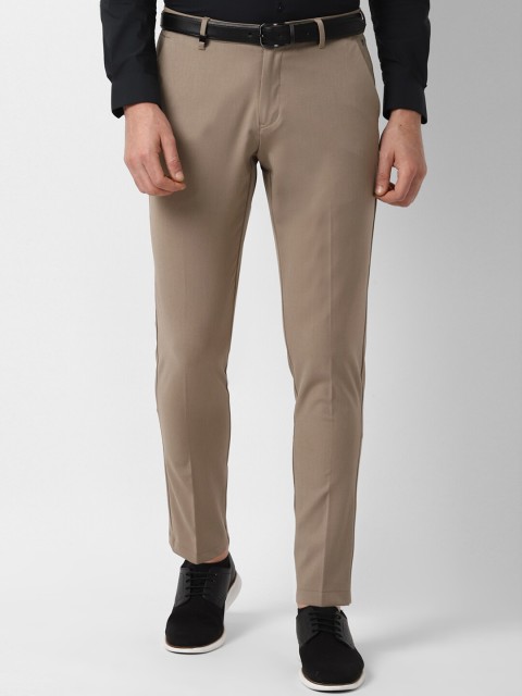 Louis Philippe Sport Men Beige Slim Fit Solid Formal Trousers