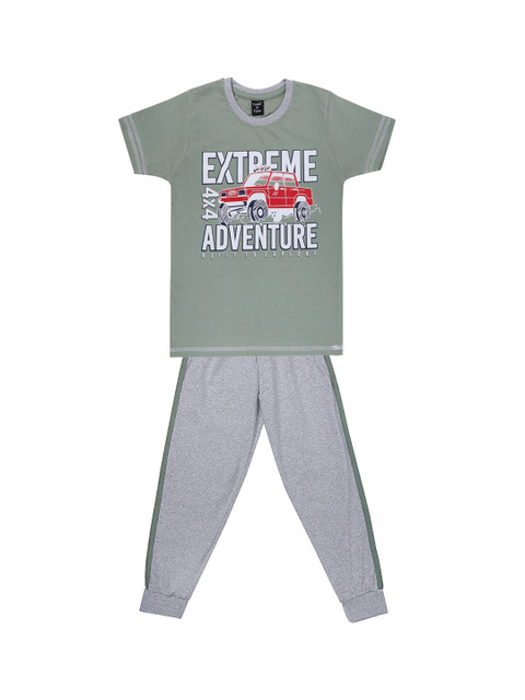 

Todd N Teen Boys Green & Grey Printed Clothing Set