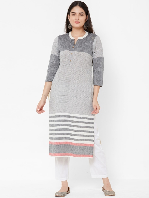 

Vedic Women Grey & Black Woven Design Straight Kurta