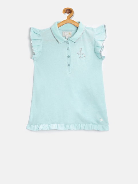 

Cherry Crumble Girls Blue Solid Polo Collar T-shirt