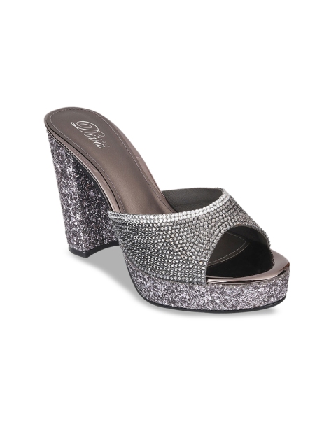 

Mochi Women Grey Embellished Block Heels