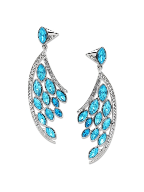

Mahi Rhodium-Plated Blue & White Marquise Cubic Zirconia Feather Shaped Drop Earrings