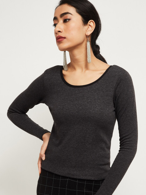 

max Women Charcoal Grey Solid Sweatshirt