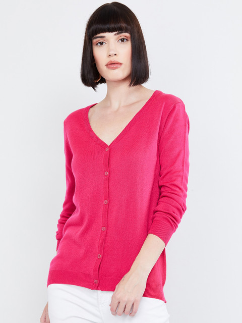 

max Women Fuchsia Pink Solid Cardigan Sweater