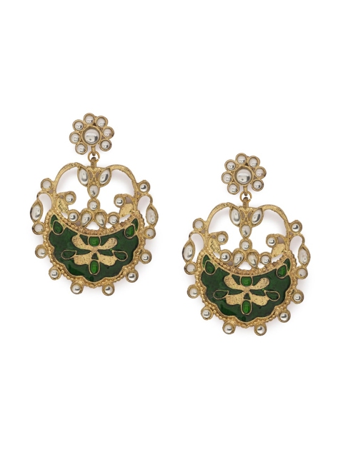 

Globus Green Gold-Plated Crescent Shaped Drop Earrings