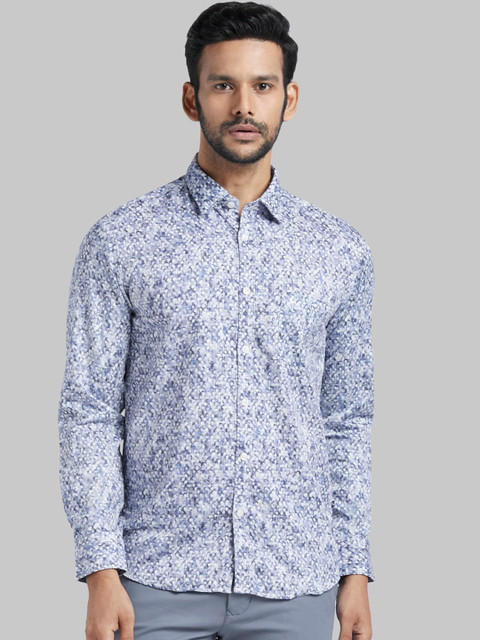 

Parx Men Blue & White Slim Fit Printed Casual Shirt