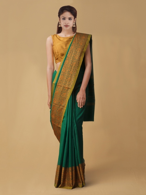 

Unnati Silks Green & Orange Pure Kanchi Cotton Woven Design Saree