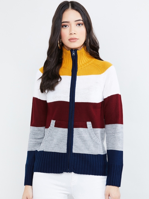 

max Women Yellow & White Colourblocked Cardigan